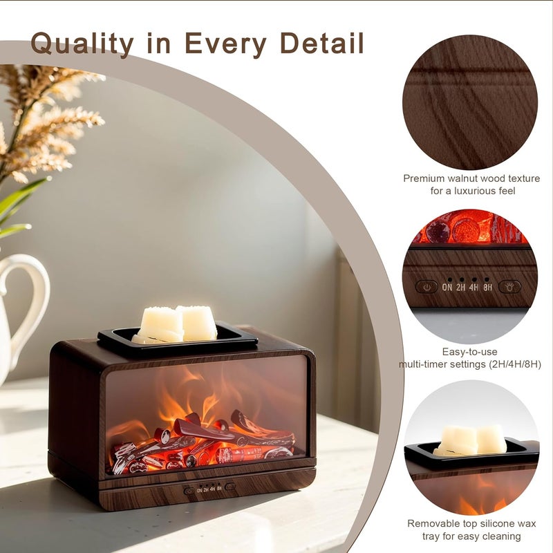 MeplLivs Electric Wax Melt Warmer Dynamic Flame Fireplace PTC Heating Plate Monochromatic Wax Burner Fragrance Wax Warmer for Home Office Gifts & Decor£¨Wood Grain£© - Image 3